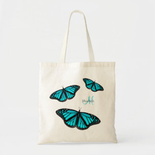 teal turquoise butterflies personalised tote bag