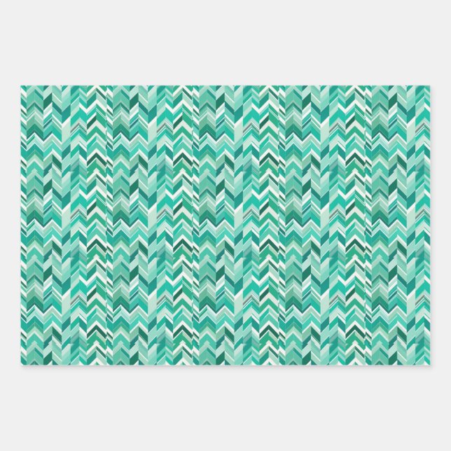 Teal Turquoise Chevron Wrapping Paper Sheet (Front)
