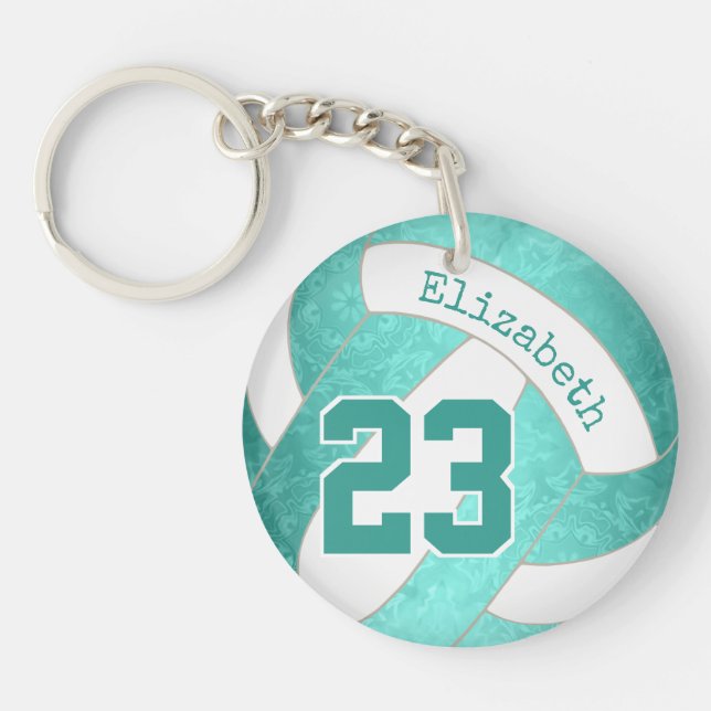 teal turquoise colourful girly volleyball key ring (Front)