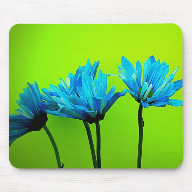 Teal Turquoise Daisies on Lime Green Flowers Gifts Mouse Pad (Front)