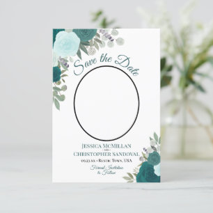 Teal & Turquoise Elegant Floral Boho Wedding Photo Save The Date