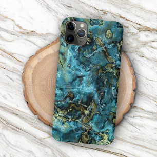 Teal Turquoise Faux Gold Minerals Agate Pattern iPhone Case