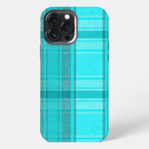 Teal Turquoise Faux Textile Tartan Plaid Pattern iPhone Case
