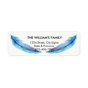 Teal Turquoise Feather Bird Peacock Wedding Return Address Label