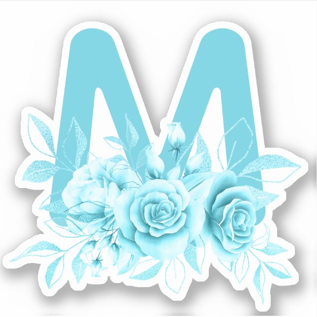Teal Turquoise Floral Watercolor Monogram  (Front)