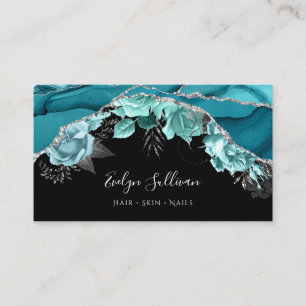 teal turquoise flowers agate business card