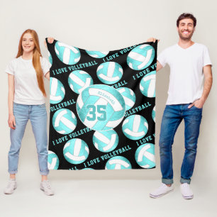 teal turquoise girly I love volleyball Fleece Blanket