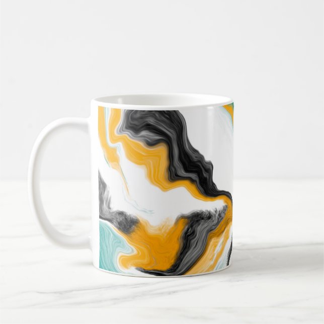 Teal, Turquoise, Gold, White Marble Fluid Art  Coffee Mug (Left)