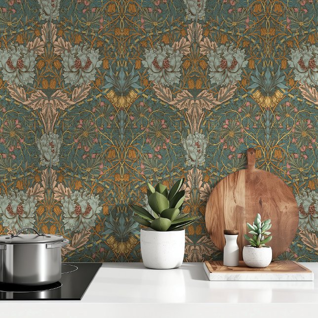 Teal Turquoise Gold William Morris Wallpaper (Creator Uploaded)
