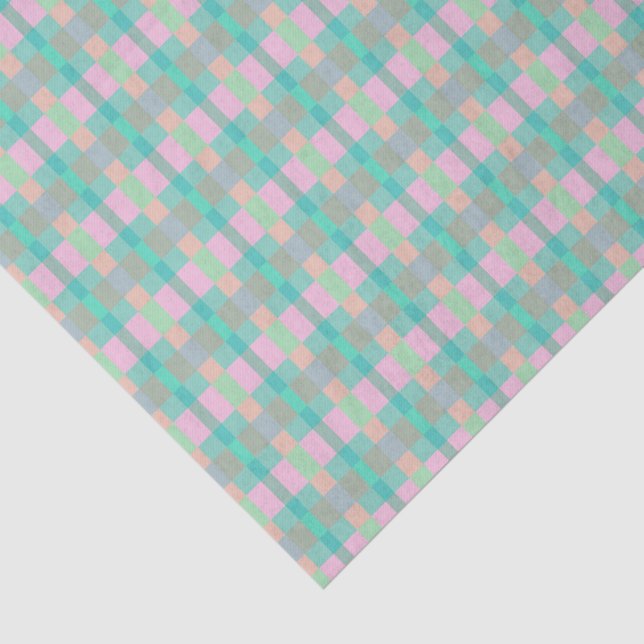 Teal Turquoise Green Blue Pink Pattern Neck Tie Tissue Paper (Detail)