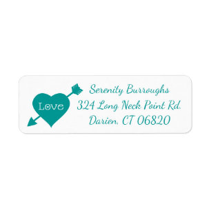 Teal Turquoise heart Love Wedding Party Return Address Label