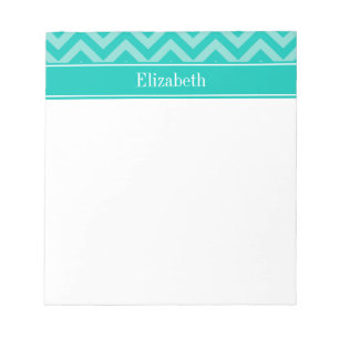 Teal Turquoise LG Chevron Teal Name Monogram Notepad