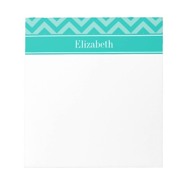 Teal Turquoise LG Chevron Teal Name Monogram Notepad (Front)
