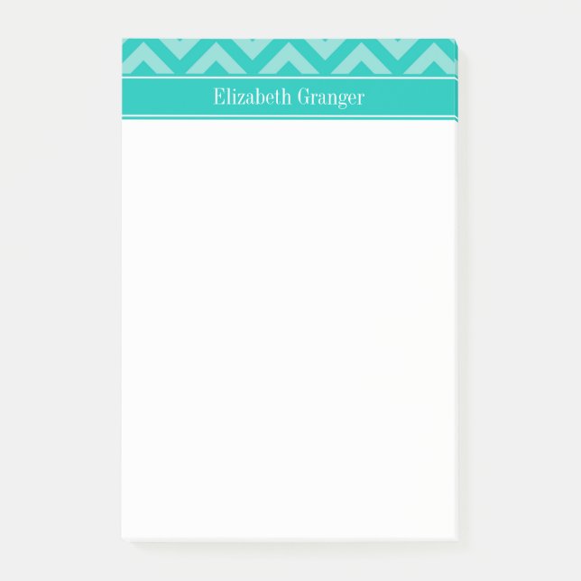 Teal Turquoise LG Chevron Teal Name Monogram Post-it Notes (Front)