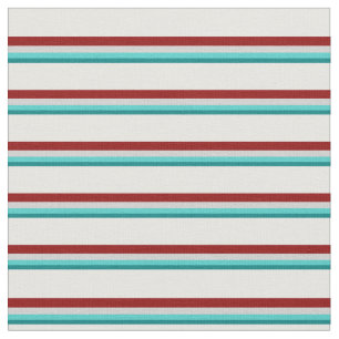 Teal, Turquoise, Light Grey, Dark Red & Mint Cream Fabric