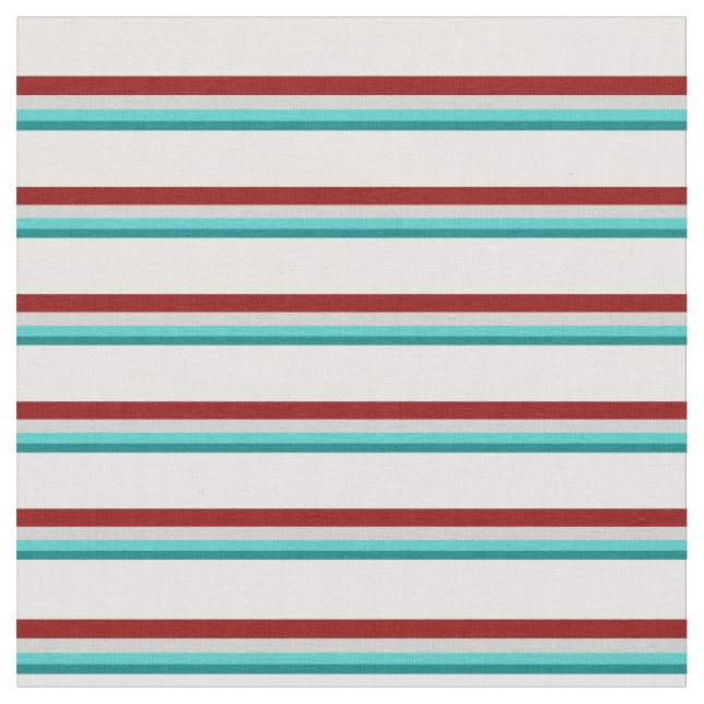 Teal, Turquoise, Light Grey, Dark Red & Mint Cream Fabric (Close Up)