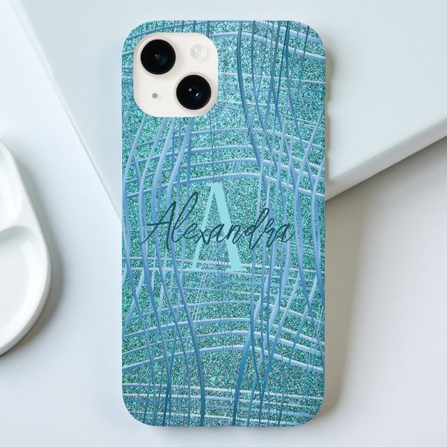 Teal Turquoise Metallic Glitter Modern Glam Luxury Case-Mate iPhone Case (Creator Uploaded)