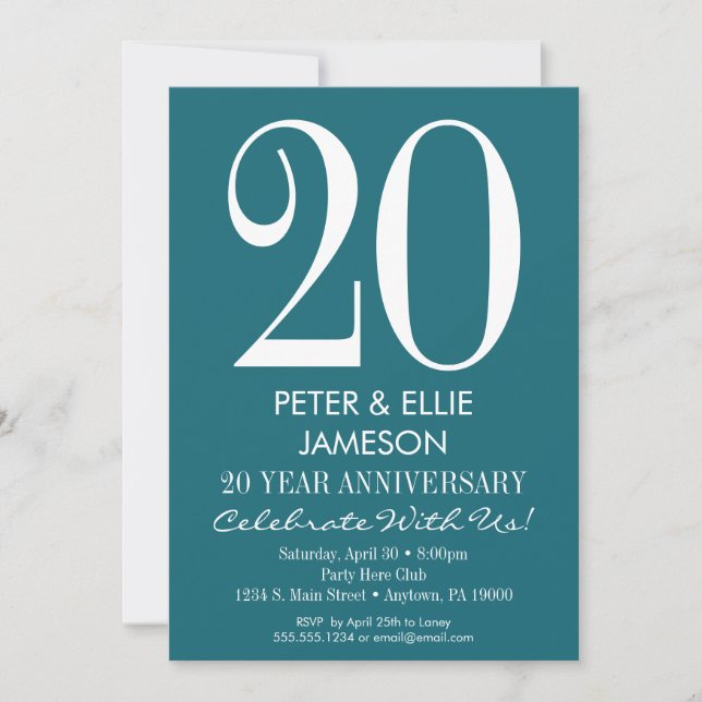 Teal Turquoise Modern Anniversary Invitations (Front)