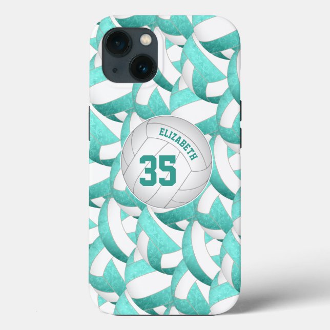 teal turquoise personalised girls volleyball Case-Mate iPhone case (Back)