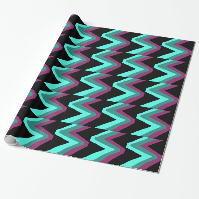 Teal, Turquoise, plum & black zigzag print Wrapping Paper (Unrolled)