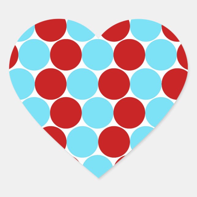 Teal Turquoise Red Big Polka Dots Pattern Gifts Heart Sticker (Front)