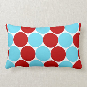 Teal Turquoise Red Big Polka Dots Pattern Gifts Lumbar Cushion