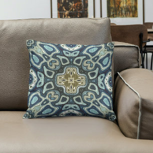 Teal Turquoise Seafoam Green Bohemian Tribe Art Cushion