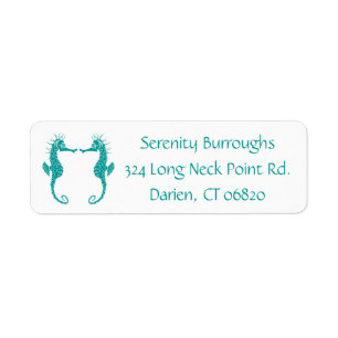 Teal Turquoise Seahorses Love Wedding Party Return Address Label