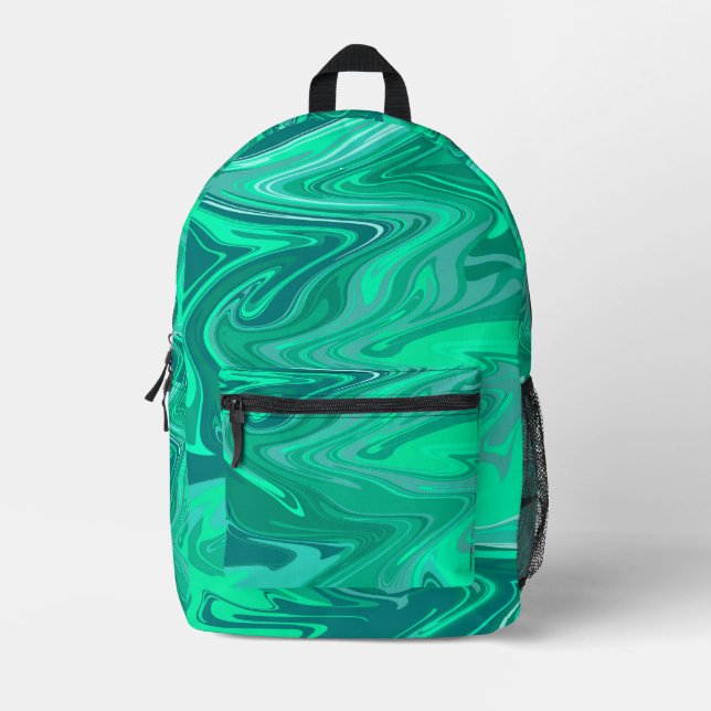 Teal/Turquoise Swirl Art Printed Backpack (Front)