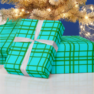 Teal Turquoise Tartan Plaid Pattern Design Wrapping Paper