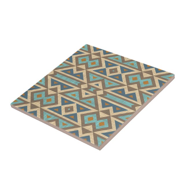 Teal Turquoise Terracotta Brown Ethnic Tribe Art Ceramic Tile (Side)