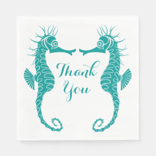 Teal Turquoise Thank You Seahorse Beach Wedding Napkin