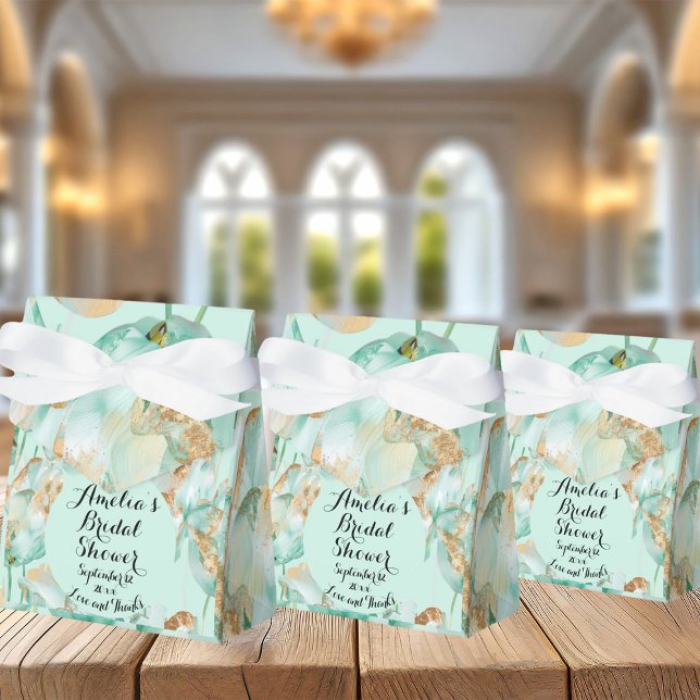 Teal Turquoise Tulips Gold Glitter Bridal Shower Favour Box (Creator Uploaded)