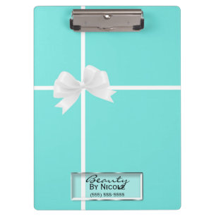Teal Turquoise White Bow Classy Elegant Glam Clipboard