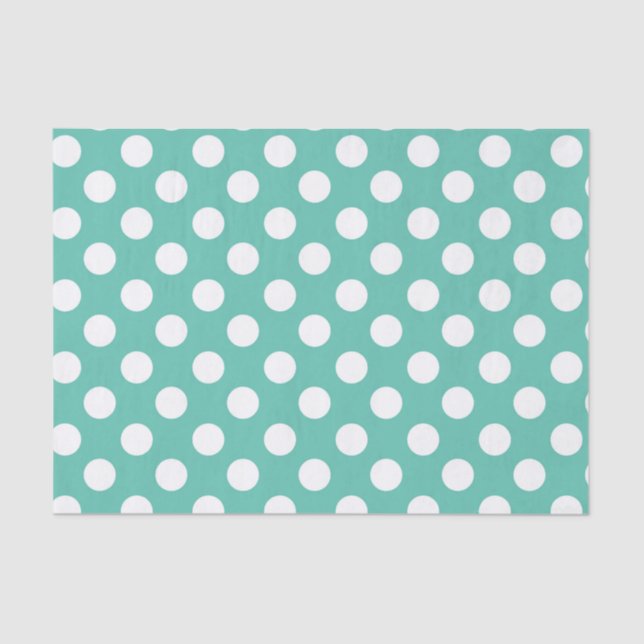 Teal Turquoise & White Polka Dots Birthday Party Tissue Paper (Front)