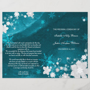 Teal Turquoise Winter Wedding Bi Fold Program