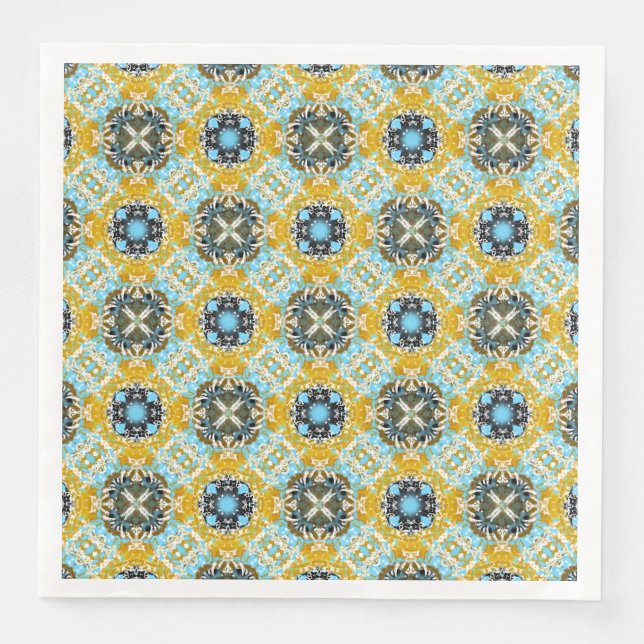 Teal, Turquoise, Yellow, & Grey Gemstones Pattern Napkin (Front)