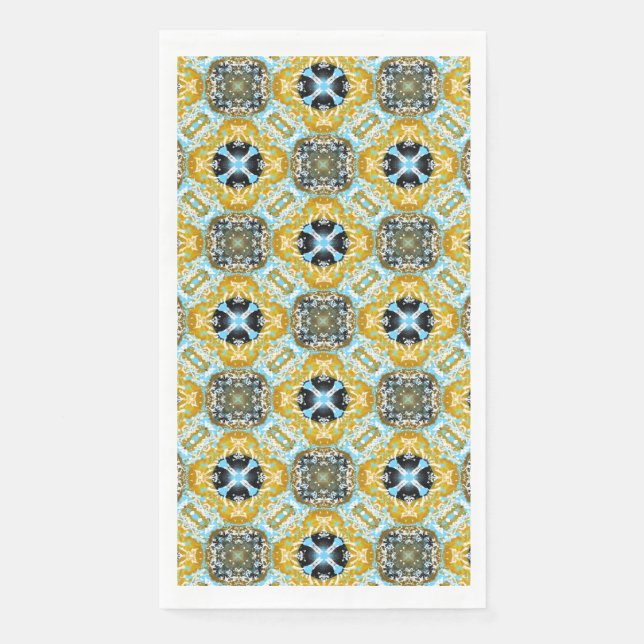 Teal, Turquoise, Yellow, & Grey Gemstones Pattern Napkin (Front)