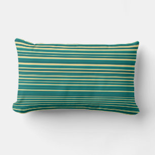 Teal Turquoise & Yellow Simple Modern Stripes Lumbar Cushion