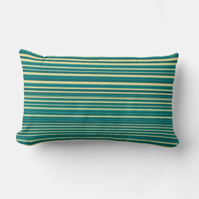 Teal Turquoise & Yellow Simple Modern Stripes Lumbar Cushion (Front)