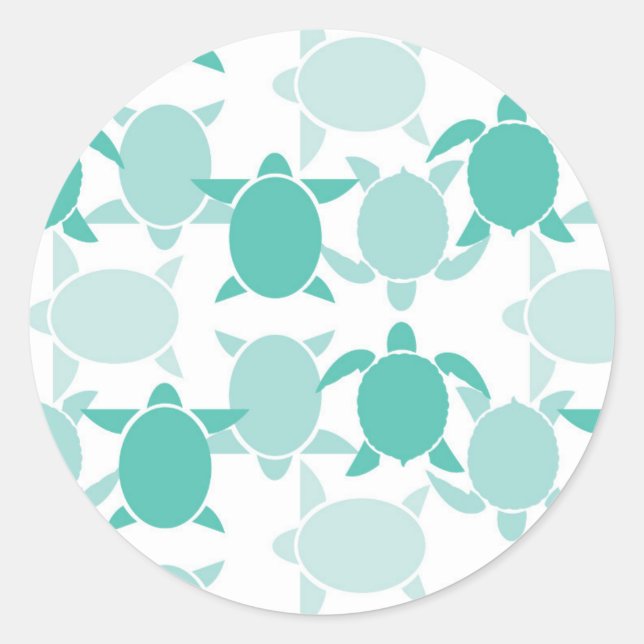 Teal Turtle Pattern Classic Round Sticker (Front)