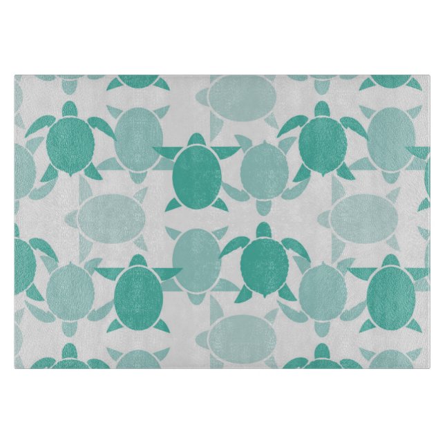 Teal Turtle Pattern Cutting Board (Front)