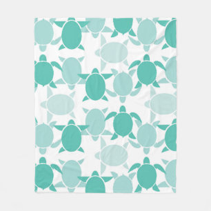 Teal Turtle Pattern Fleece Blanket