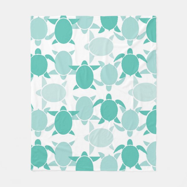 Teal Turtle Pattern Fleece Blanket (Front)