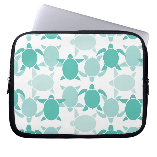 Teal Turtle Pattern Laptop Sleeve (Front)