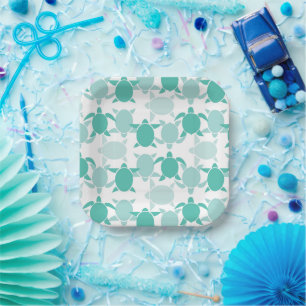 Teal Turtle Pattern Paper Plate