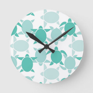 Teal Turtle Pattern Round Clock