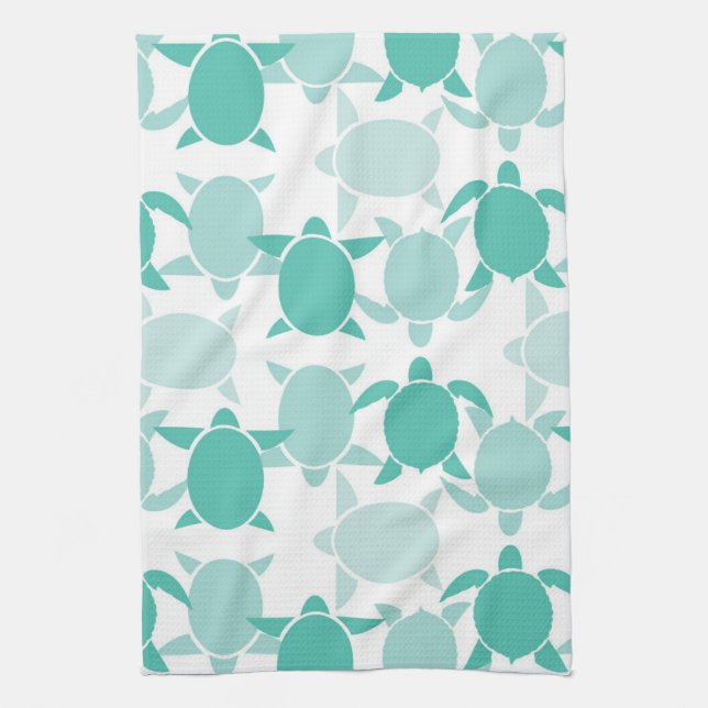 Teal Turtle Pattern Tea Towel (Vertical)