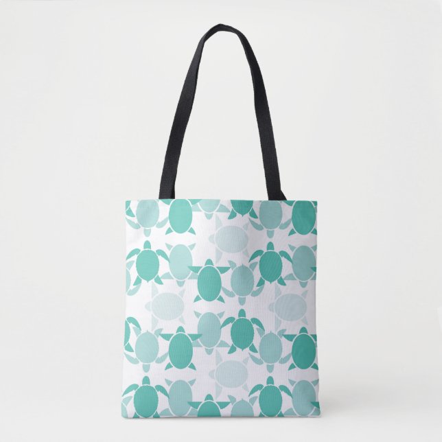 Teal Turtle Pattern Tote Bag (Front)