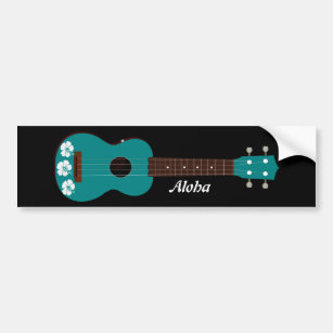 teal ukulele hibiscus design bumper sticker